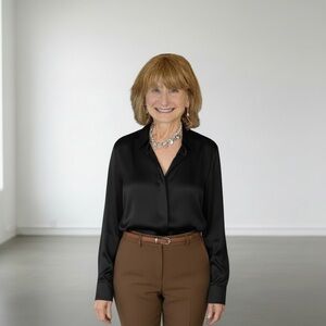 Aubade Paris Black Satiny Button front pajama style long sleeve Blouse